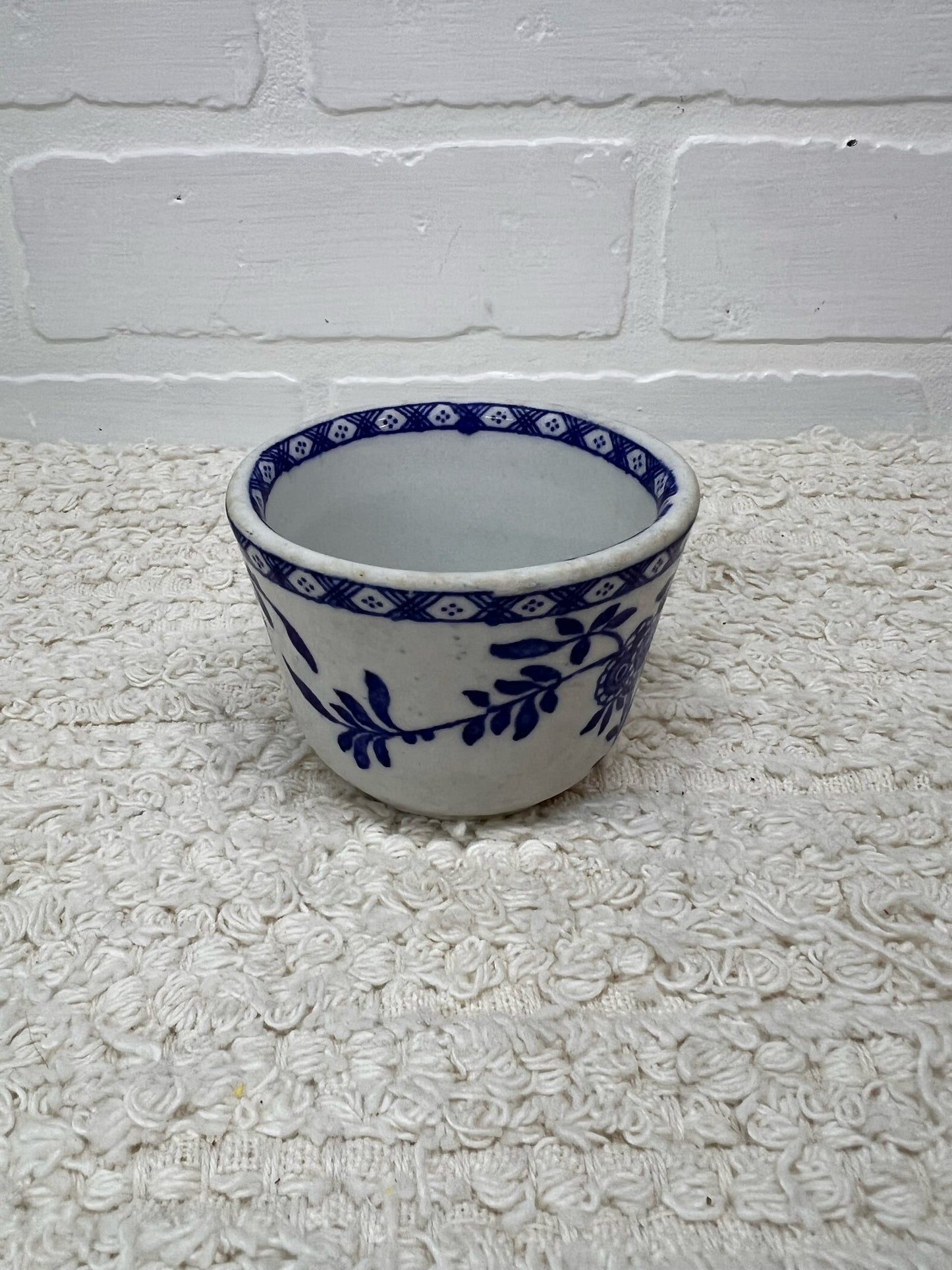 Vintage Hand Painted Blue Transferware Custard Cup