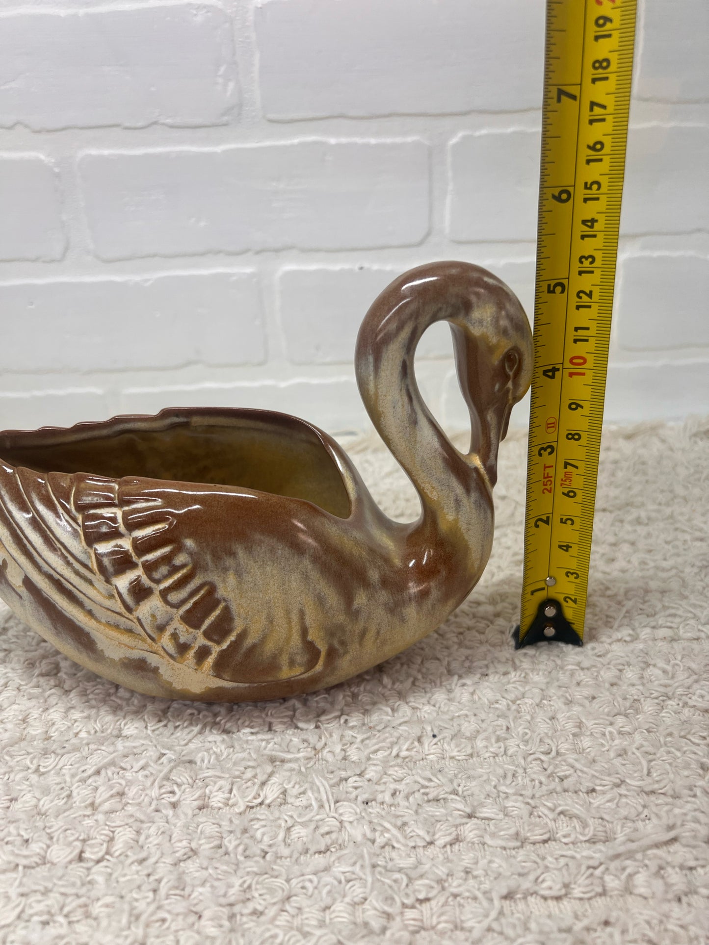 Frankoma228 Brown Glazed Swan Planter