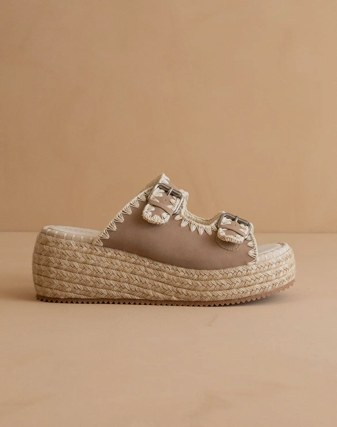 Oasis Society 'The Eugenia' Embroidered Raffia Platform Slides