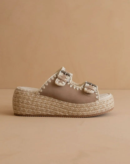 Oasis Society 'The Eugenia' Embroidered Raffia Platform Slides