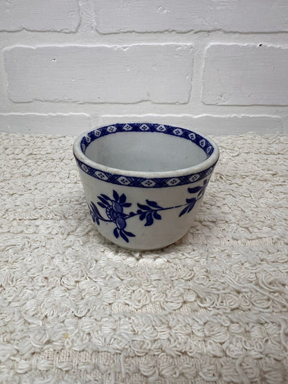 Vintage Hand Painted Blue Transferware Custard Cup