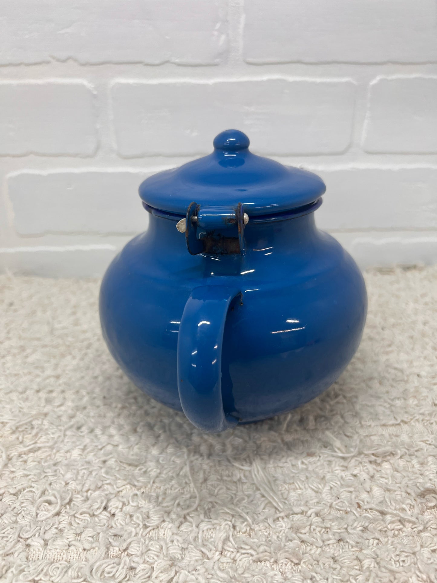 Vintage Blue Enamelware Teapot