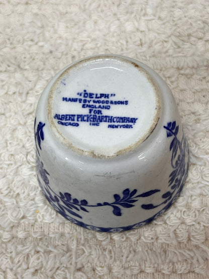 Vintage Hand Painted Blue Transferware Custard Cup