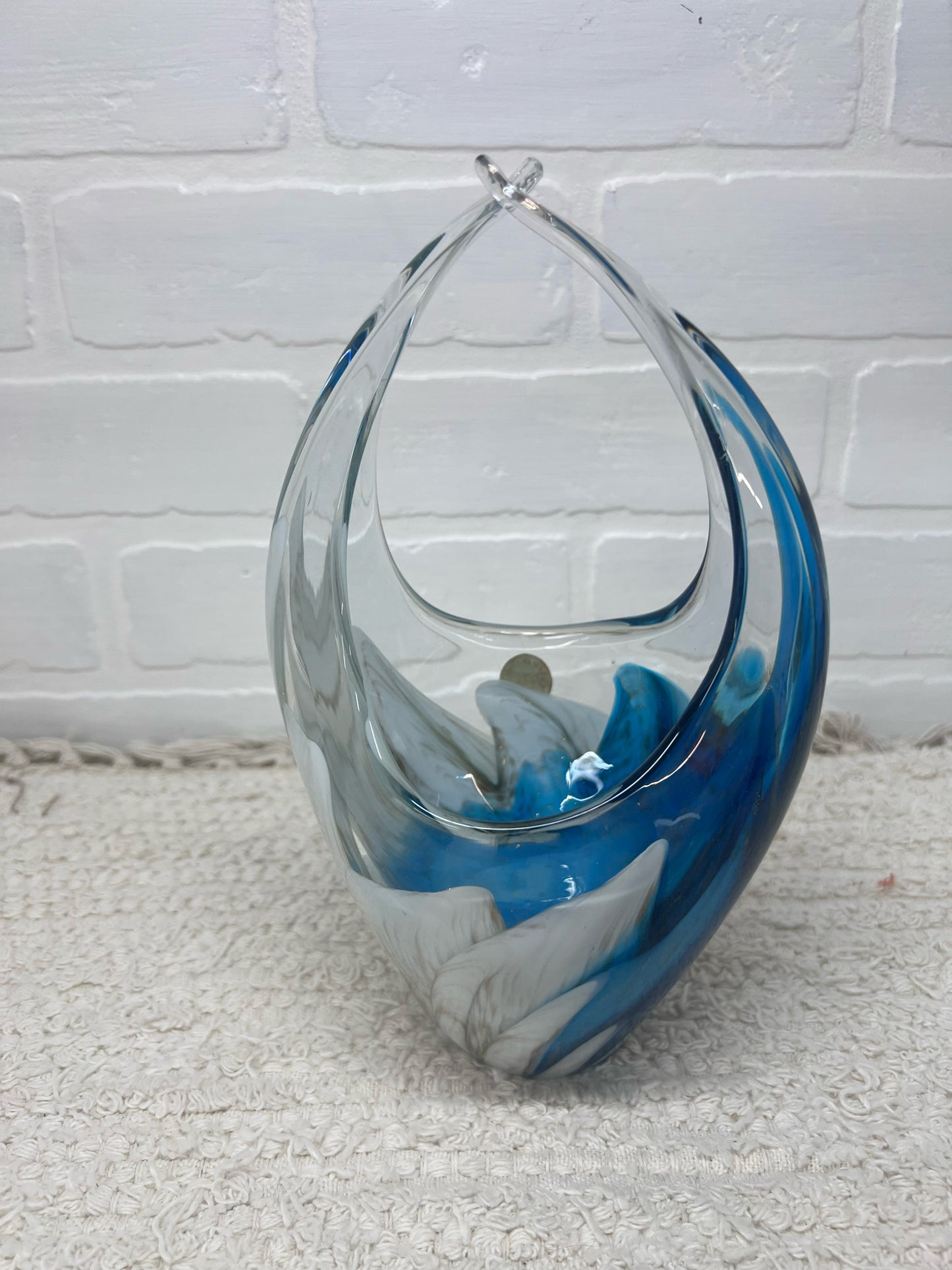 Vintage Murano Hand Blown Art Glass Basket Vase - Uranium Glass