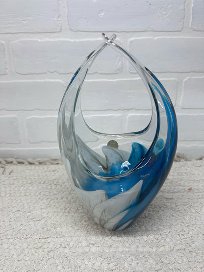 Vintage Murano Hand Blown Art Glass Basket Vase - Uranium Glass