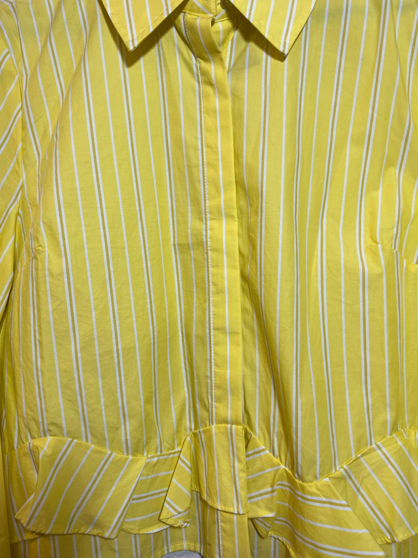 Size M CAbi Yellow Striped Cotton Dress Shirt
