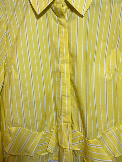 Size M CAbi Yellow Striped Cotton Dress Shirt