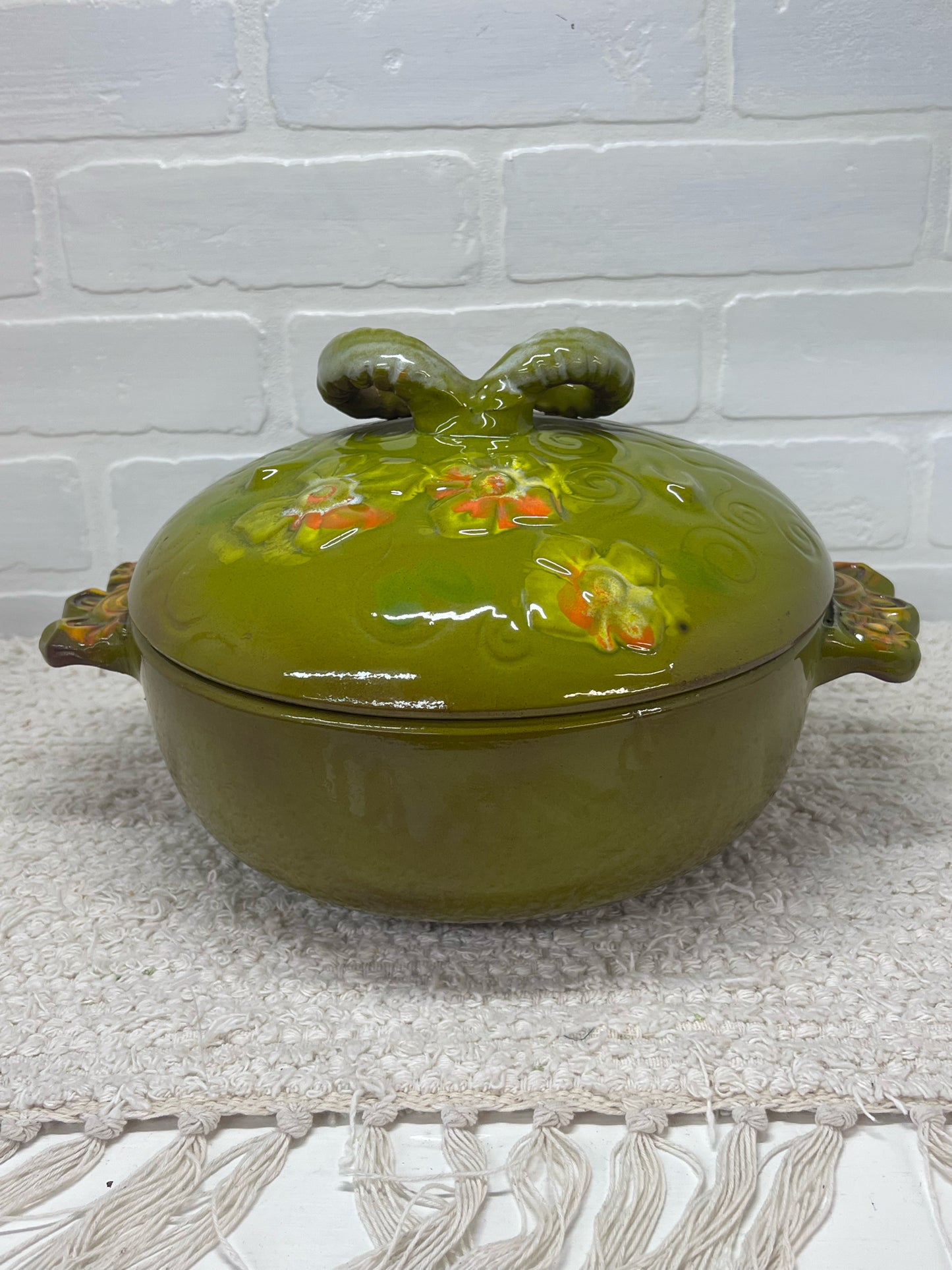 Pacific Stoneware 1970's Floral Rams Head Capricorn Casserole