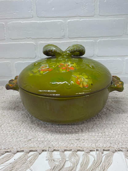 Pacific Stoneware 1970's Floral Rams Head Capricorn Casserole