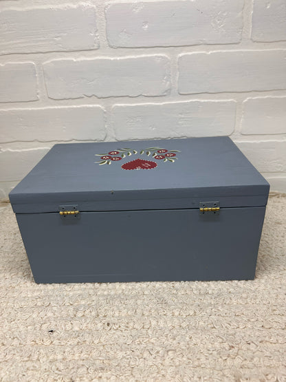 Vintage Blue Folk Art Painted Wood Box