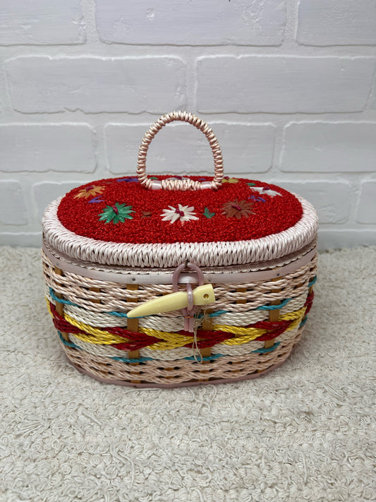 Vintage Sewing Basket - Multicolor Oval - Made in Korea