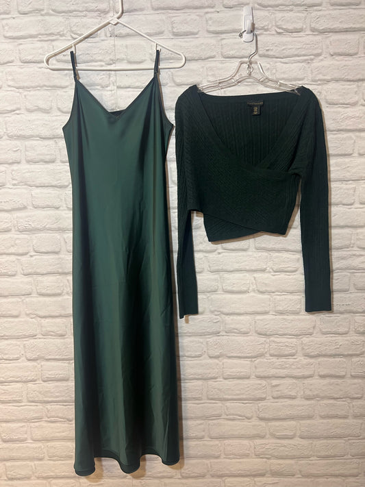 Size M House of Harlow Satin Slip Dress w/ coordinating sweater