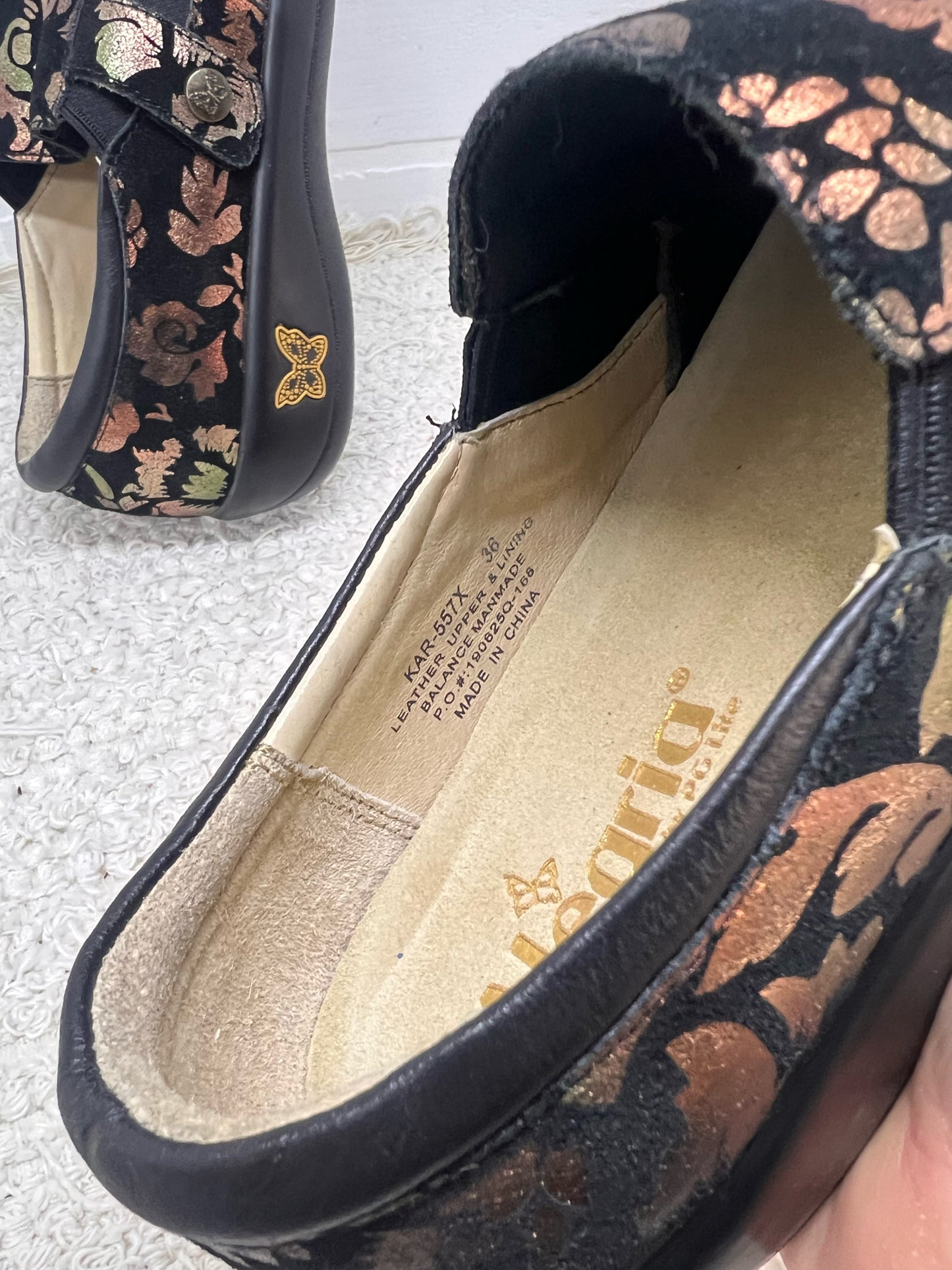 Shoe Size 36/6 Alegria Black Floral Embossed Casual Shoes