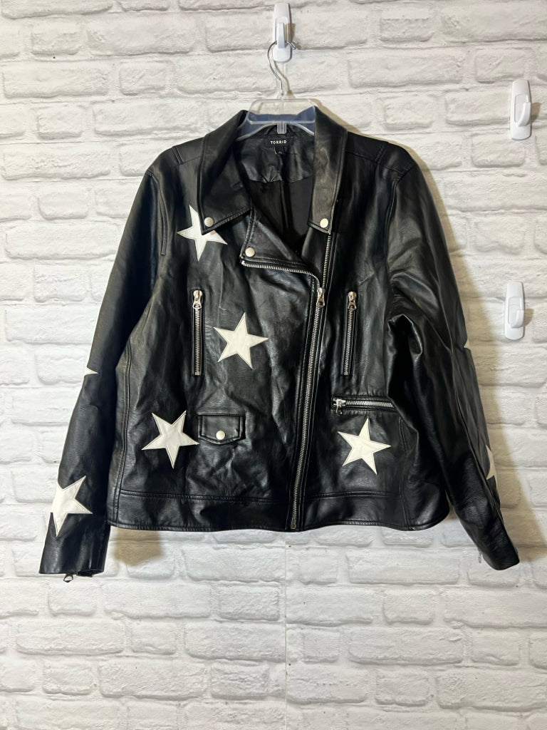 Size 4X Torrid black faux leather & white star moto jacket