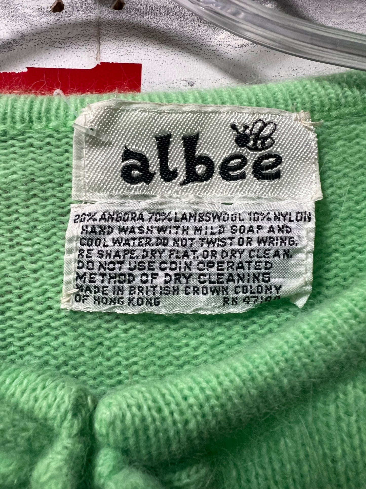 Size S Albee Vintage Light Green Lambswool Blend Sweater