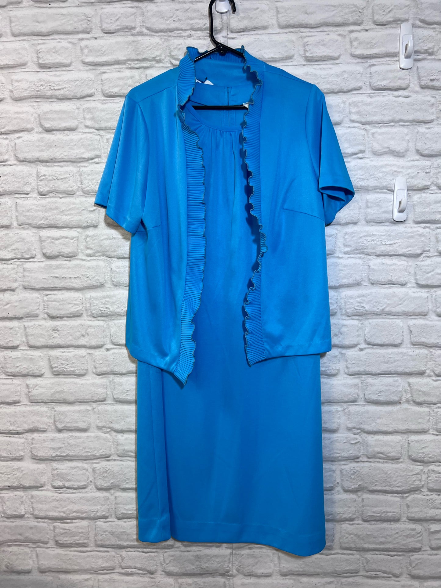 Vintage Dress Set - Blue Sleeveless Dress w/ Ruffle Cardigan