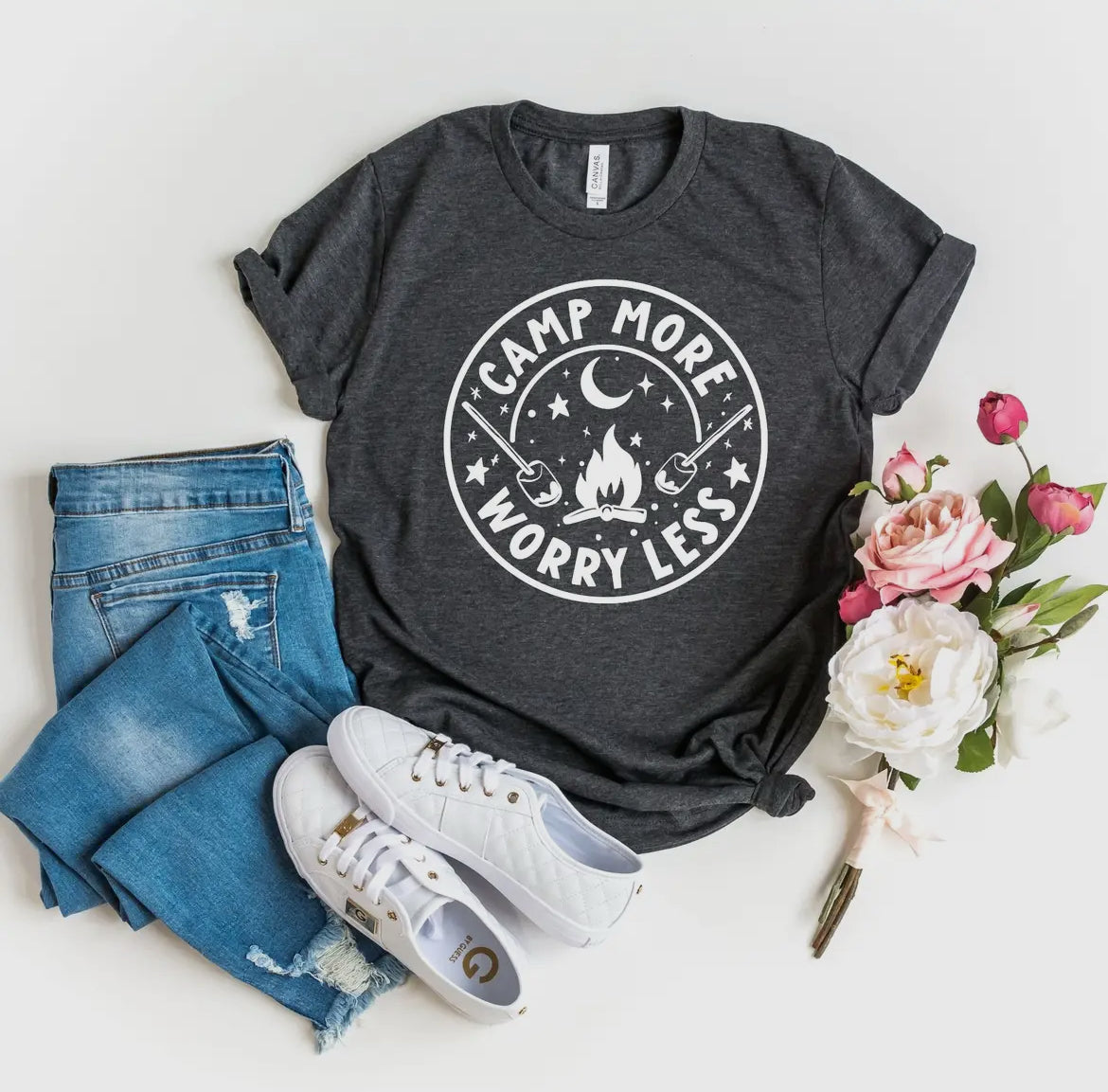 Camp More Worry Less Charcoal T-shirt