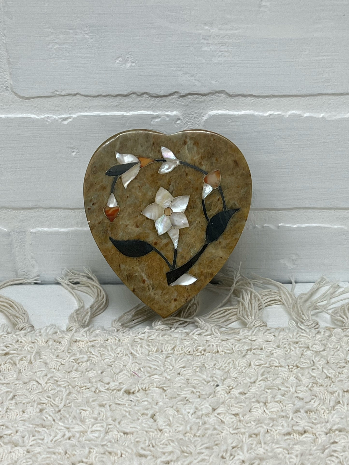 Inlaid stone heart shaped box