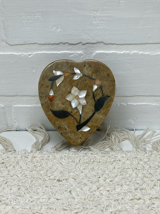 Inlaid stone heart shaped box