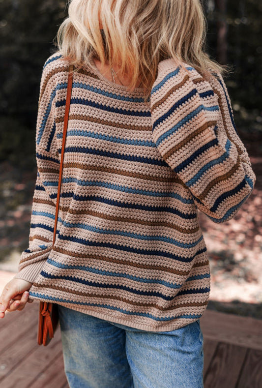 Striped Drop Shoulder Knit Sweater