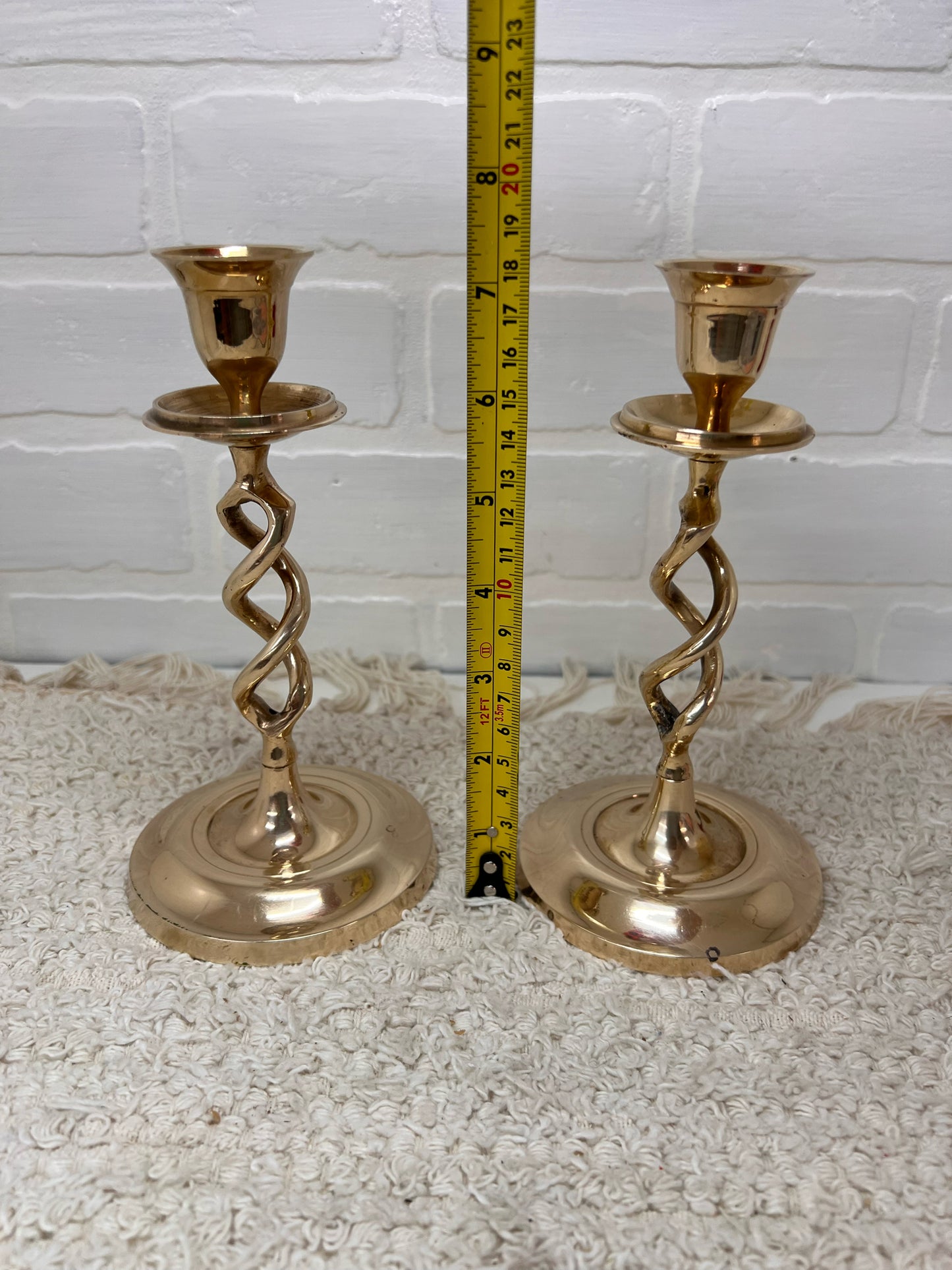 Pair of Vintage Twisted Brass Candlesticks