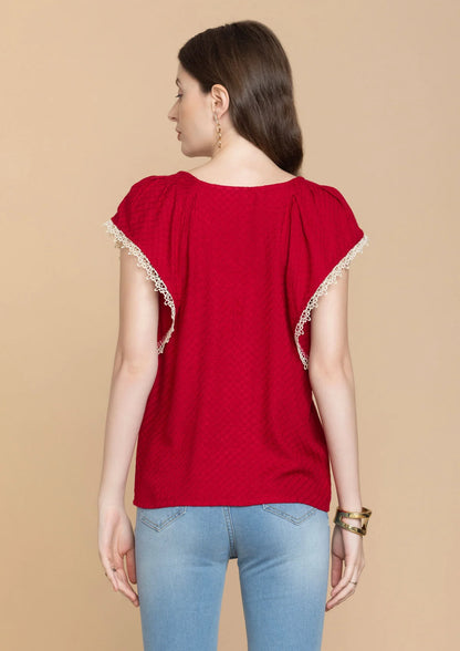 Bohera Shania Red Embroidered Lace Top