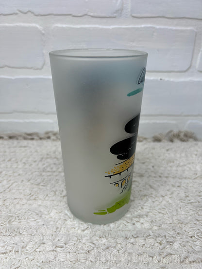 Vintage California Scenes Frosted Glasses Set of 8 Original Wire Carrier MCM Bar