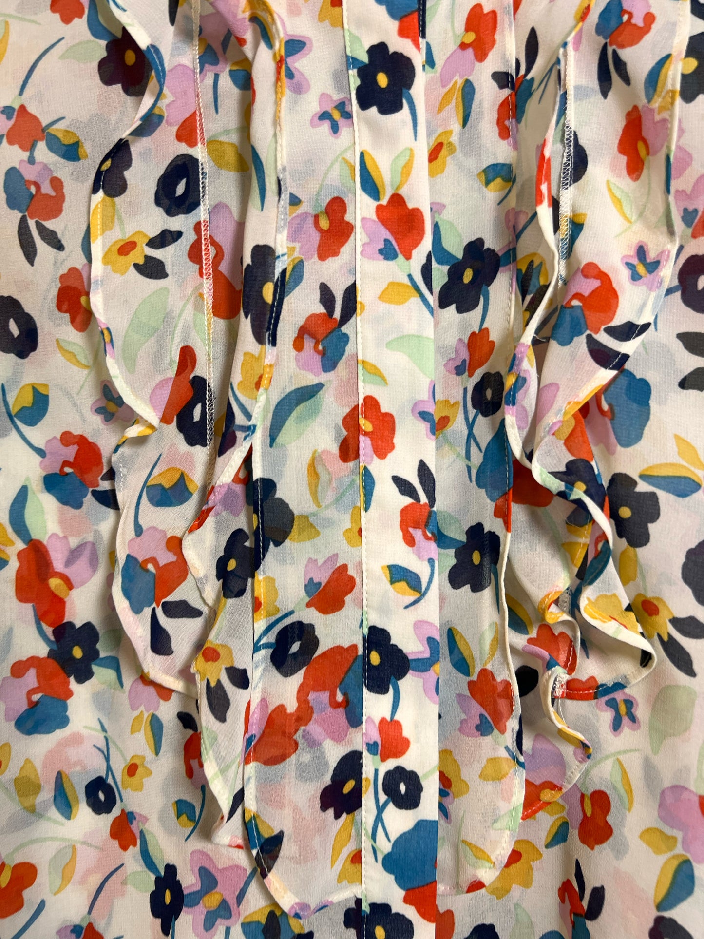 Size L CAbi Multicolor Floral Ruffled Pleated Tank Blouse