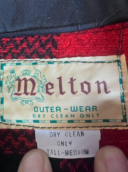 Melton Circa 1970's Buffalo Check Red & Black Wool Jacket Size Medium/Tall