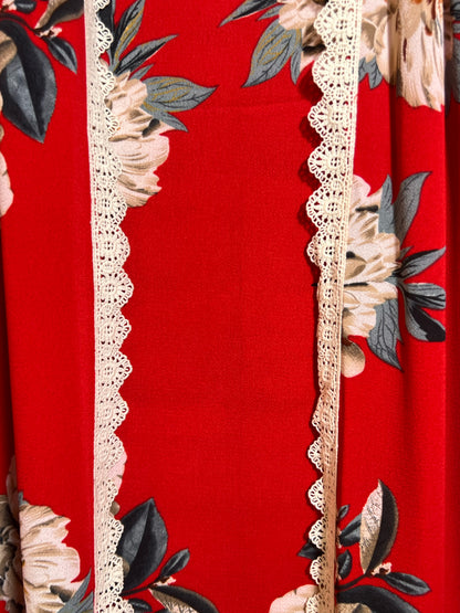 Size S/M Umgee Red Floral Lace Trimmed Kimono