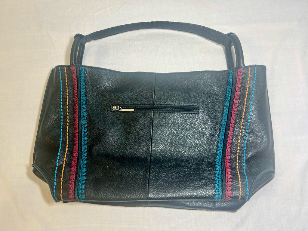 The Sak black leather tote w/ boho embroidery detail