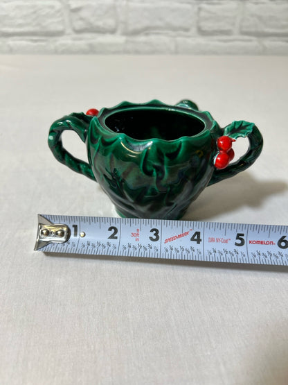 Lefton holly Christmas green sugar bowl