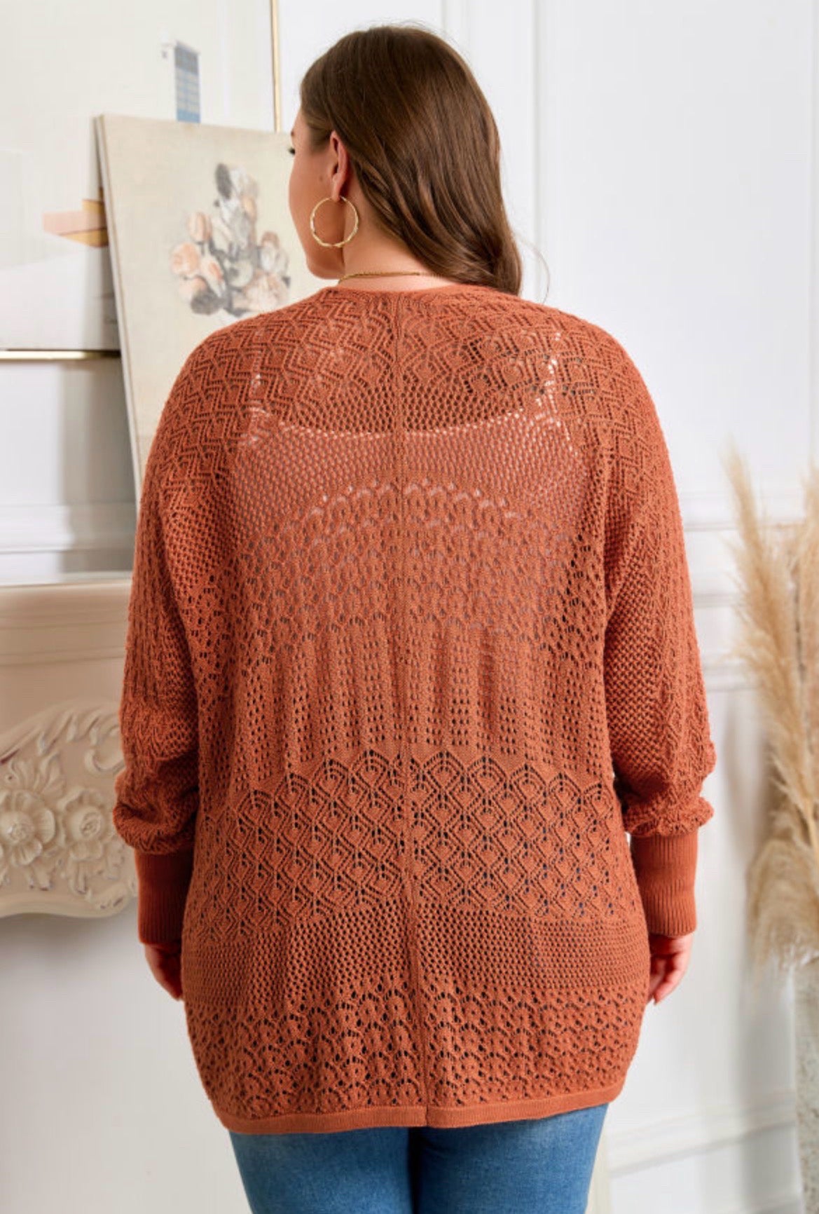 Redwood Burl Patterned Open Knit Cardigan Sweater