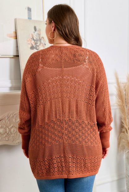 Redwood Burl Patterned Open Knit Cardigan Sweater
