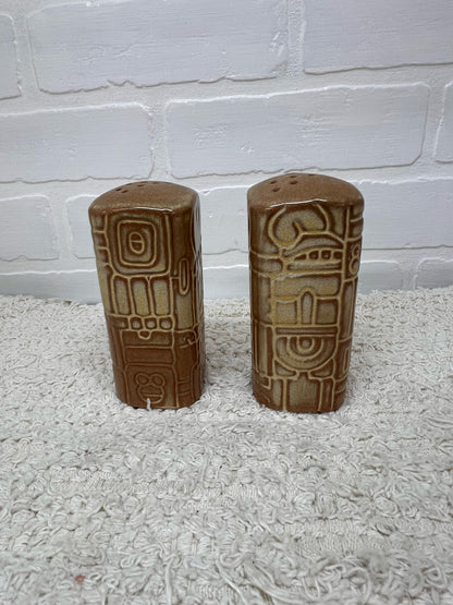 Frankoma Pottery Salt & Pepper Shaker Set in Aztec Mayan Pattern