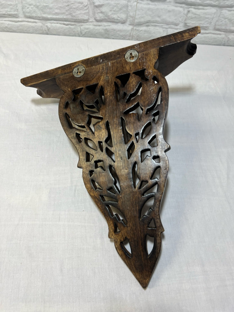 Hand carved wood shelf w/ tulip detail