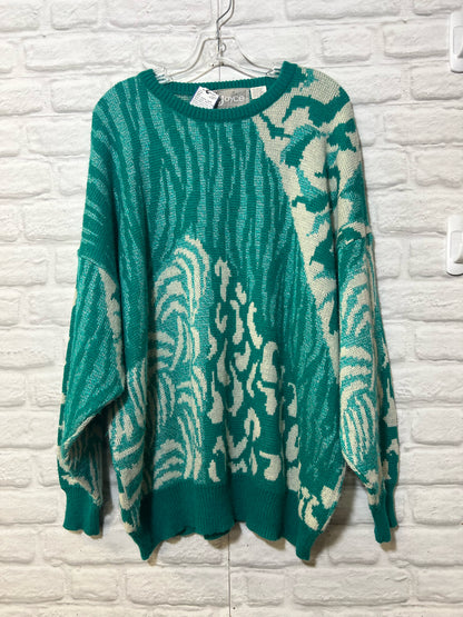 Vintage 80's/90/s teal and white acrylic sweater