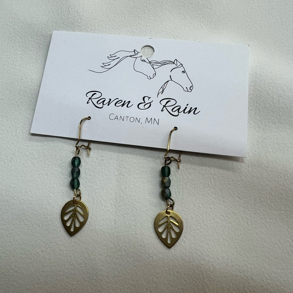 Raven & Rain Brass & Czech Glass Earrings