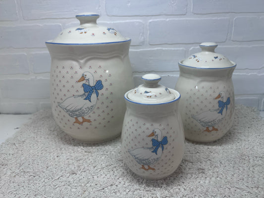 Aunt Rhody Set of 3 Lidded Goose Canisters
