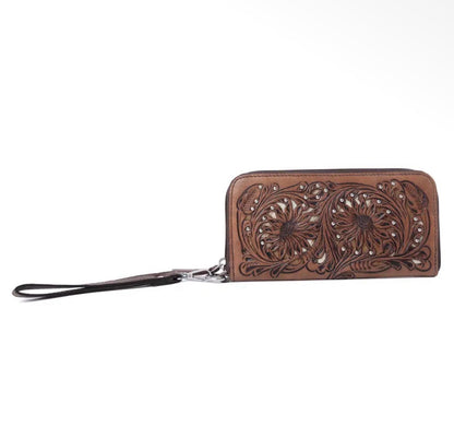 Myra Bag Autumn Brook Handtooled hairon Leather Women's Wallet in Toffee Saddle