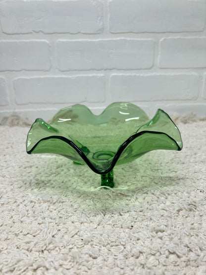 Small green glass footed bowl