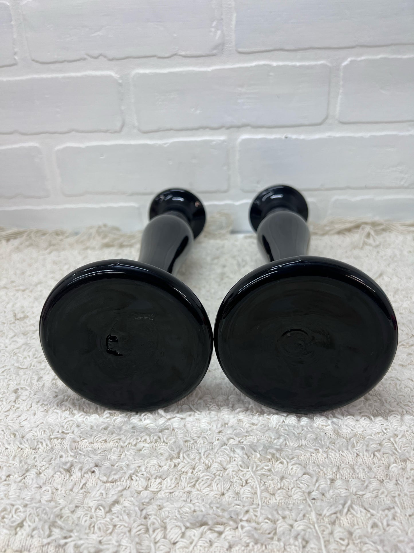 Vintage Black Art Glass Taper Candle Holders 10"