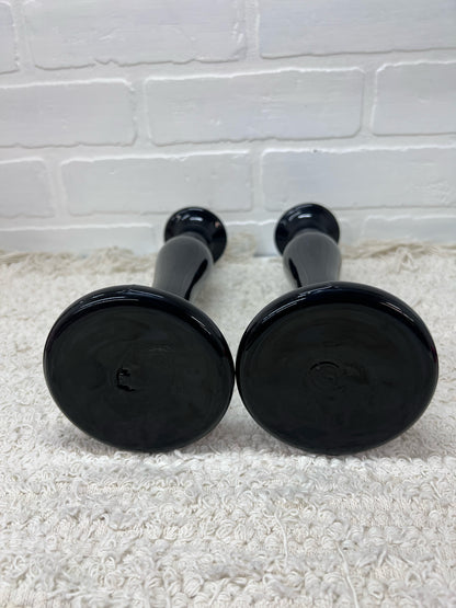 Vintage Black Art Glass Taper Candle Holders 10"
