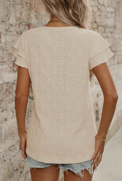 Hollow-Knit Detailed Soft Crewneck Tee in Apricot or Black