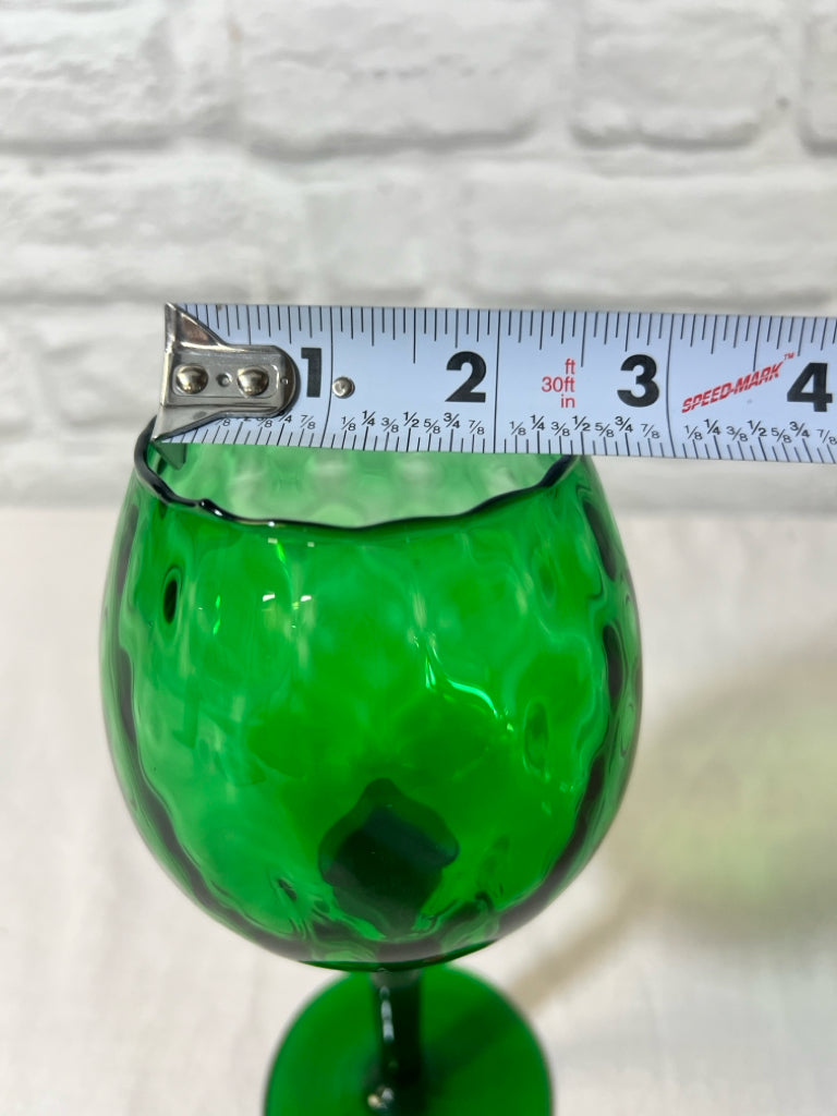 Empoli style emerald green optic glass stemmed glass