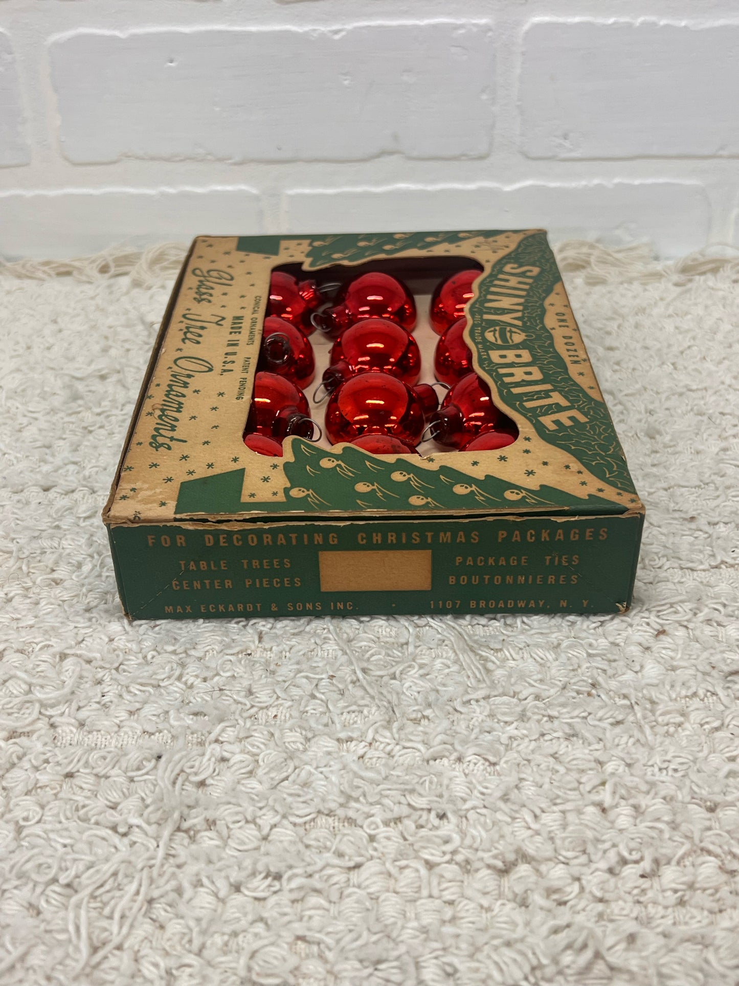 Shiny Brite Ornament Set - 12 Red Mini Ornaments in Original Box