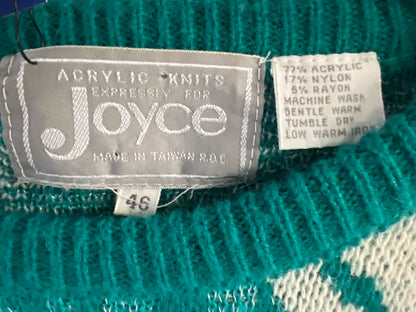 Vintage 80's/90/s teal and white acrylic sweater