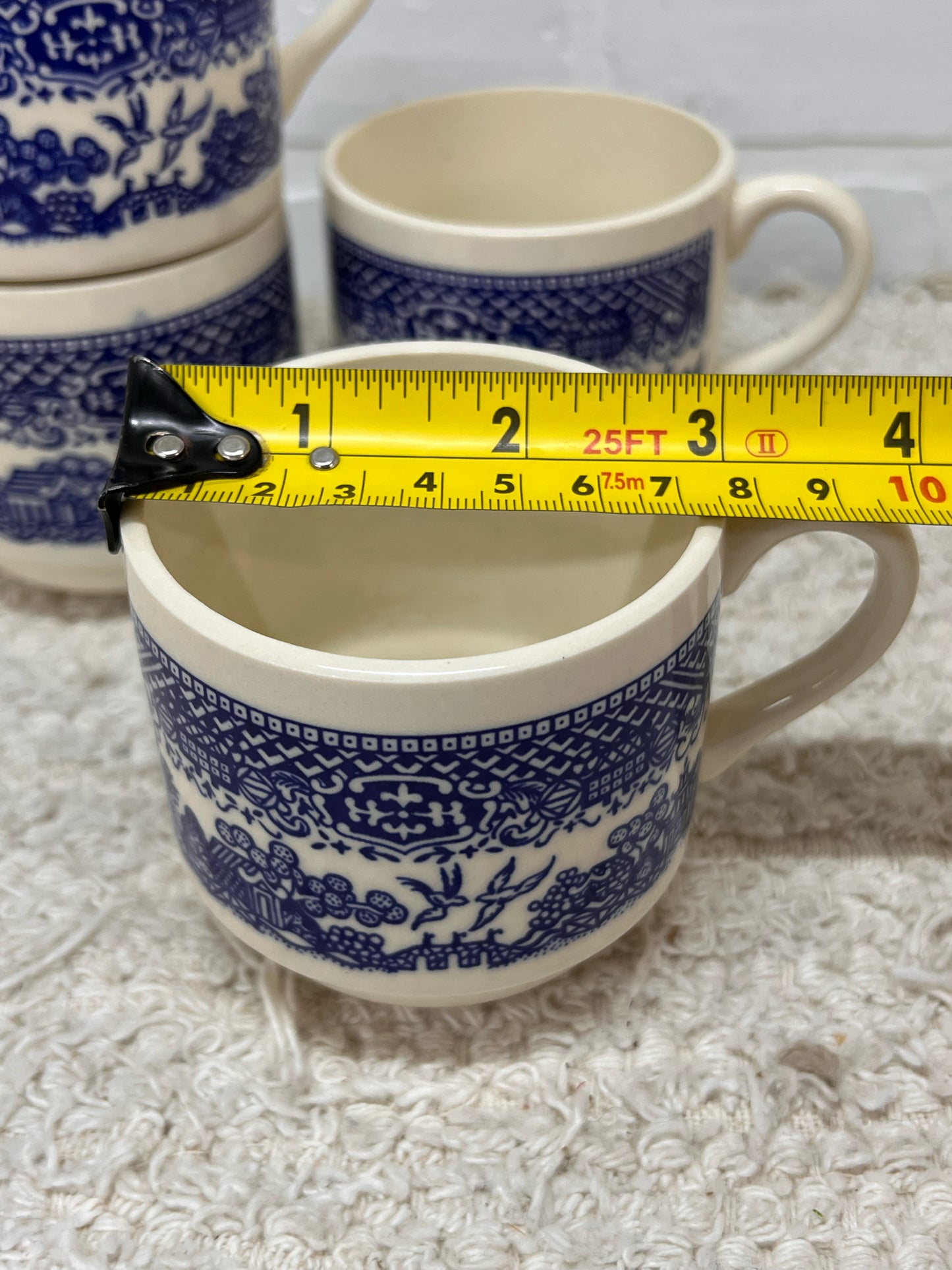 Vintage Mug Set - Four Blue Willow Stackable Mugs