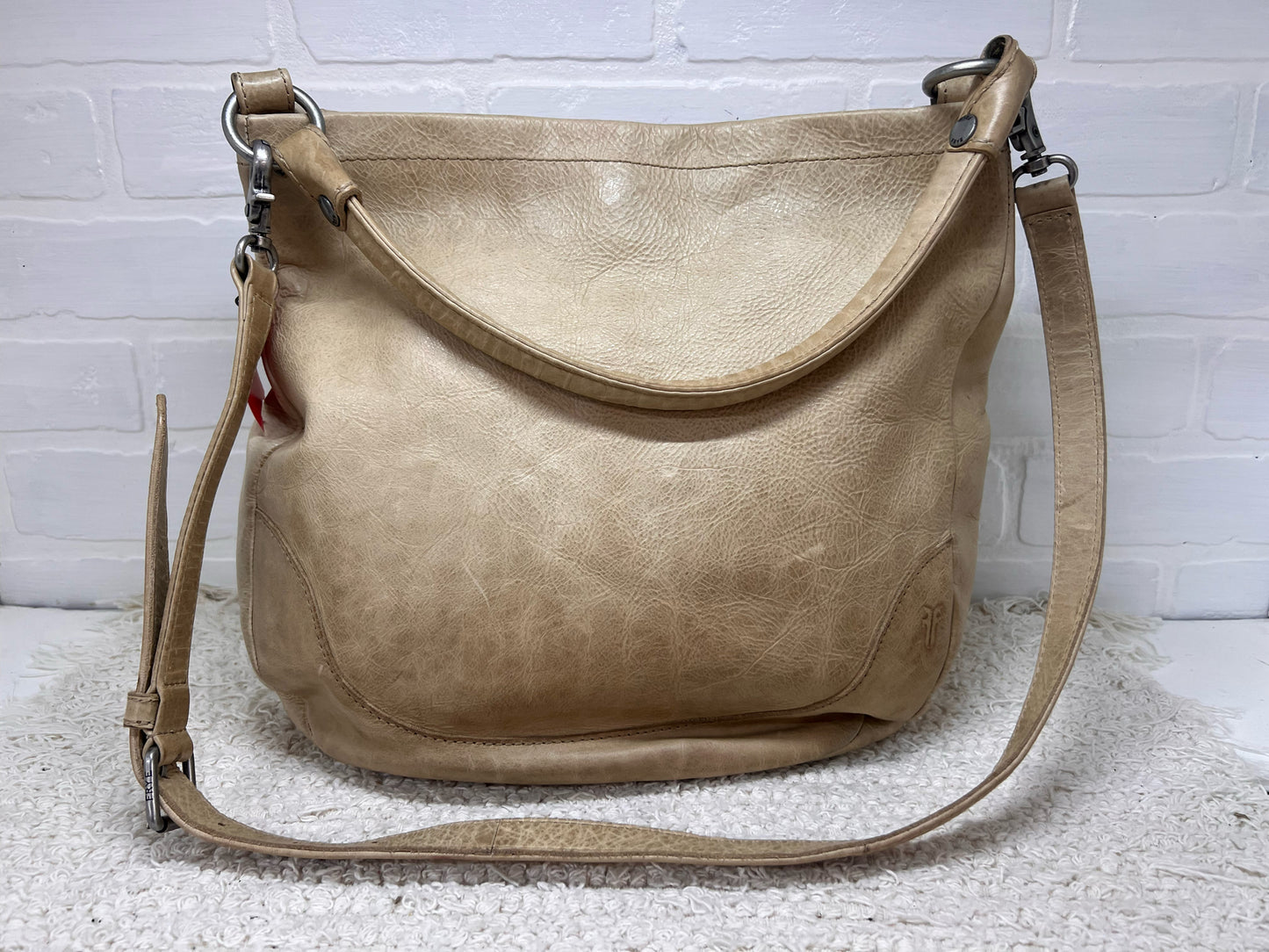 Frye Melissa Hobo Bag in Light Tan Distressed Italian Leather