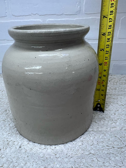 Unbranded Lidded Utilitarian Crock Measures Approx 7" Tall